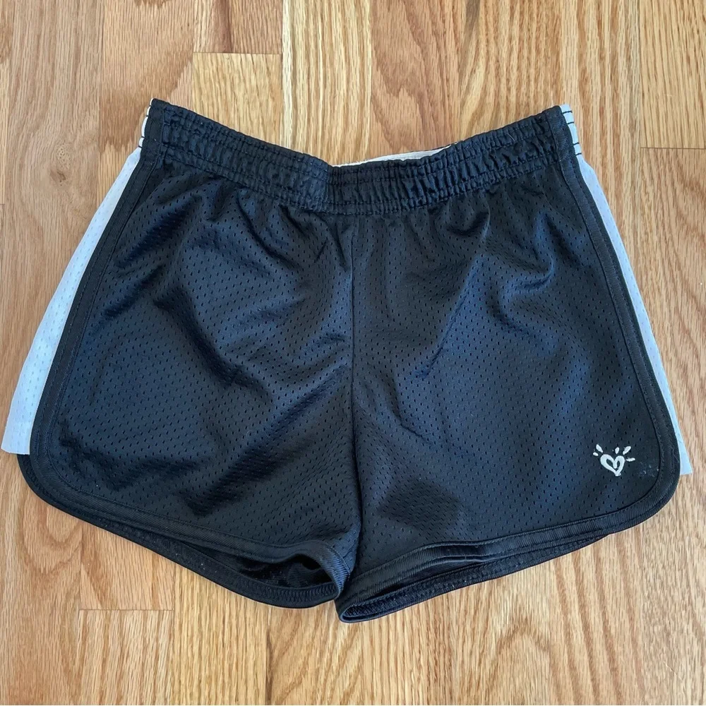 JUSTICE Active Mesh Athletic Shorts Black with White Side Stripes Girls Size 10